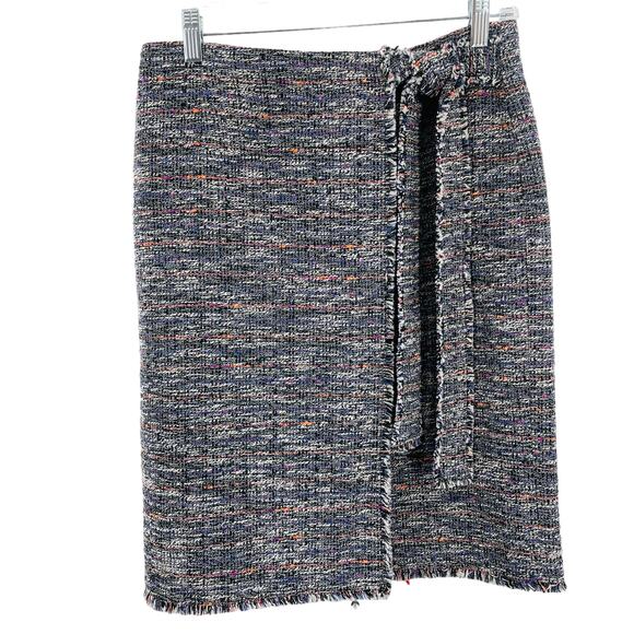 Emerson Rose Purple & Black Multicolor Tweed Raw Edge Pencil Skirt Women Sz 6 - Picture 1 of 12